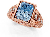 Rose gold Fancy Blue Radiant Cut Brilliant Milgrain Filigree Diamond Ring with Square Prong Setting_1