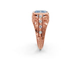 Rose gold Fancy Blue Radiant Cut Brilliant Milgrain Filigree Diamond Ring with Square Prong Setting_2
