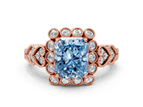 Rose gold Fancy Blue Radiant Cut Brilliant Milgrain Pave Heart Band Solitaire Ring