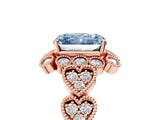 Rose gold Fancy Blue Radiant Cut Brilliant Milgrain Pave Heart Band Solitaire Ring_5