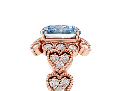 Rose gold Fancy Blue Radiant Cut Brilliant Milgrain Pave Heart Band Solitaire Ring_5