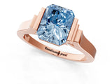 Rose gold Fancy Blue Radiant Cut Brilliant Solitaire Diamond Ring with Channel Set Band and Bar Prong Setting_1