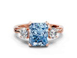 Rose gold Fancy Blue Radiant Cut Brilliant Three-Stone Diamond Ring with Pavé Band and Four-Prong Setting_3