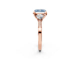 Rose gold Fancy Blue Radiant Cut Brilliant Three-Stone Diamond Ring with Pavé Band and Four-Prong Setting_5