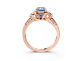 Rose gold Fancy Blue Radiant Cut Brilliant Three-Stone Diamond Ring with Pavé Band and Four-Prong Setting_6