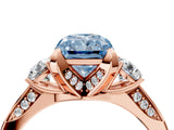 Rose gold Fancy Blue Radiant Cut Brilliant Three-Stone Diamond Ring with Pavé Band and Four-Prong Setting_7
