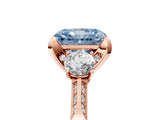 Rose gold Fancy Blue Radiant Cut Brilliant Three-Stone Diamond Ring with Pavé Band and Four-Prong Setting_8