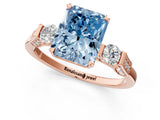 Rose gold Fancy Blue Radiant Cut Brilliant Three-Stone Pave Band with Four-Prong Setting_1