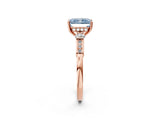 Rose gold Fancy Blue Radiant Cut Brilliant Three-Stone Pave Band with Four-Prong Setting_2