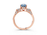 Rose gold Fancy Blue Radiant Cut Brilliant Three-Stone Pave Band with Four-Prong Setting_3