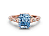 Rose gold Fancy Blue Radiant  Cut Cathedral Pave Diamond Engagement Ring with Six-Prong Setting_32