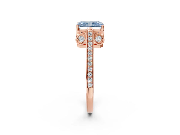 Rose Gold Radiant Cut Cathedral Engagement Ring Setting for Fancy Blue Center with Pave Shoulders