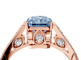 Rose gold Fancy Blue Radiant  Cut Cathedral Pave Diamond Engagement Ring with Six-Prong Setting_36