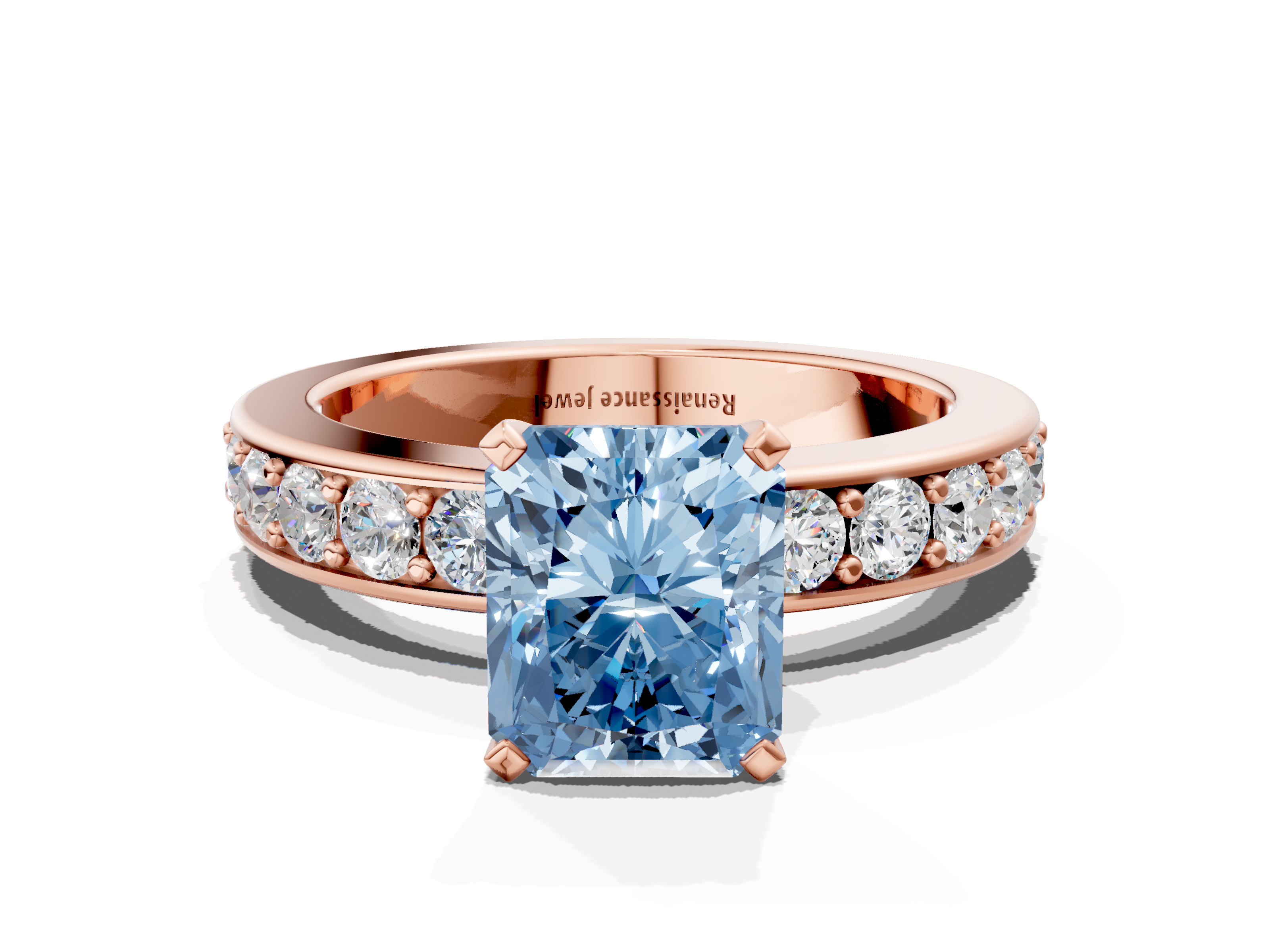 Rose gold Fancy Blue Radiant  Cut Channel Set Diamond Engagement Ring with Four-Prong Setting_221