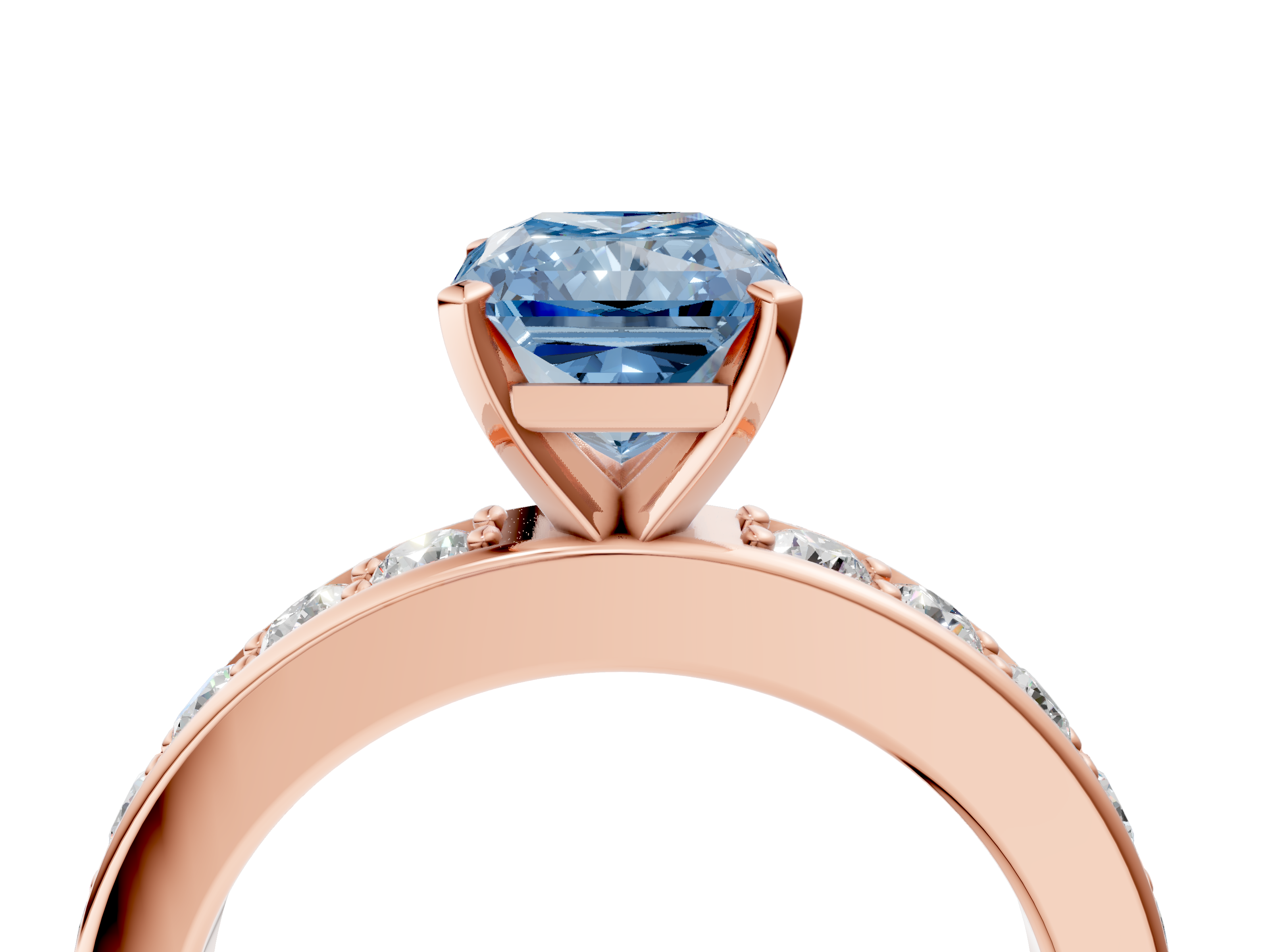 Rose gold Fancy Blue Radiant  Cut Channel Set Diamond Engagement Ring with Four-Prong Setting_225