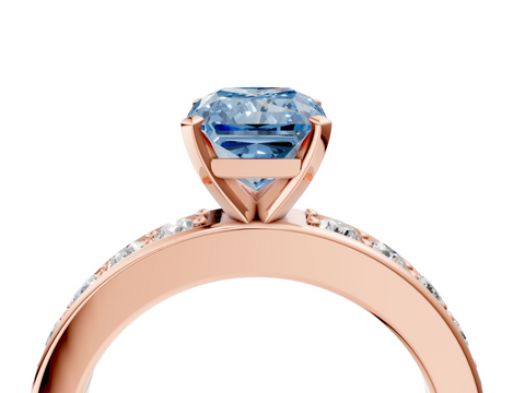 Rose gold Fancy Blue Radiant  Cut Channel Set Diamond Engagement Ring with Four-Prong Setting_225