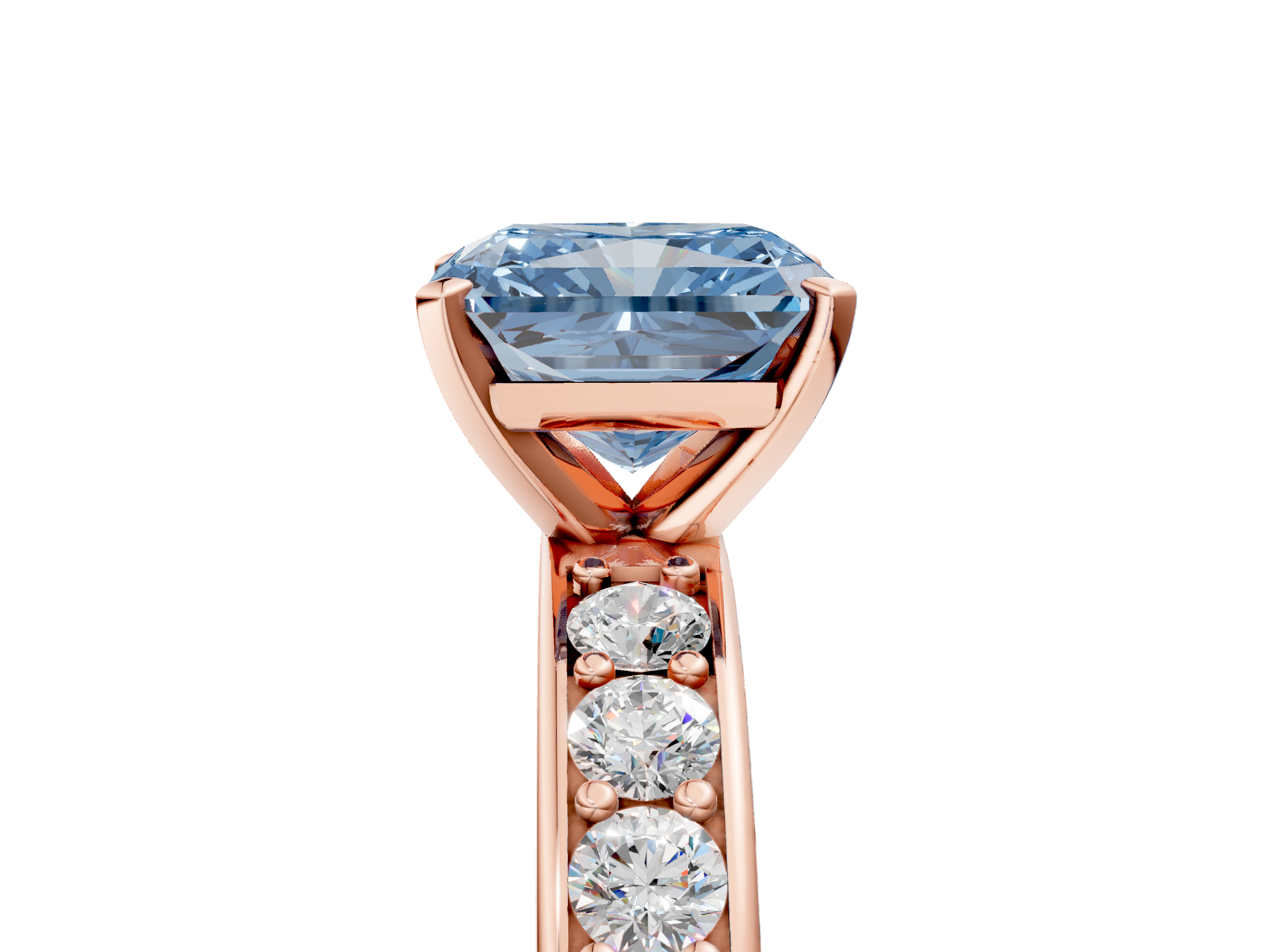 Rose gold Fancy Blue Radiant  Cut Channel Set Diamond Engagement Ring with Four-Prong Setting_226