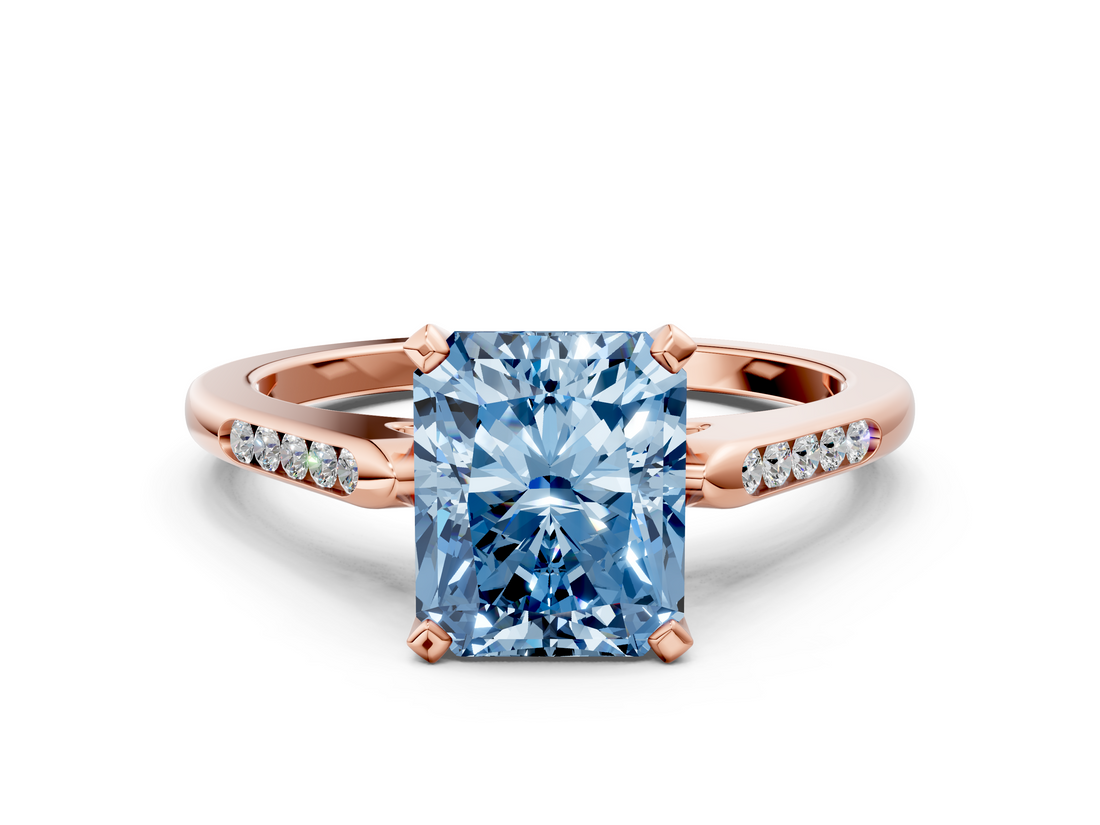 Rose gold Fancy Blue Radiant  Cut Channel Set Solitaire Engagement Ring with Four-Prong Setting_226
