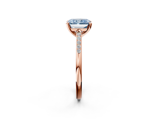 Rose Gold Radiant Cut Channel Set Engagement Ring Setting for Fancy Blue Center
