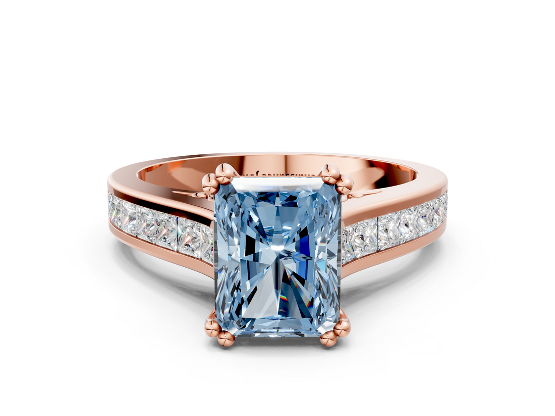 Rose gold Fancy Blue Radiant  Cut Channel Set Solitaire Engagement Ring with Prong Setting_20