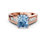 Rose gold Fancy Blue Radiant Cut Cut Channel Set Solitaire Ring with Four-Prong Setting