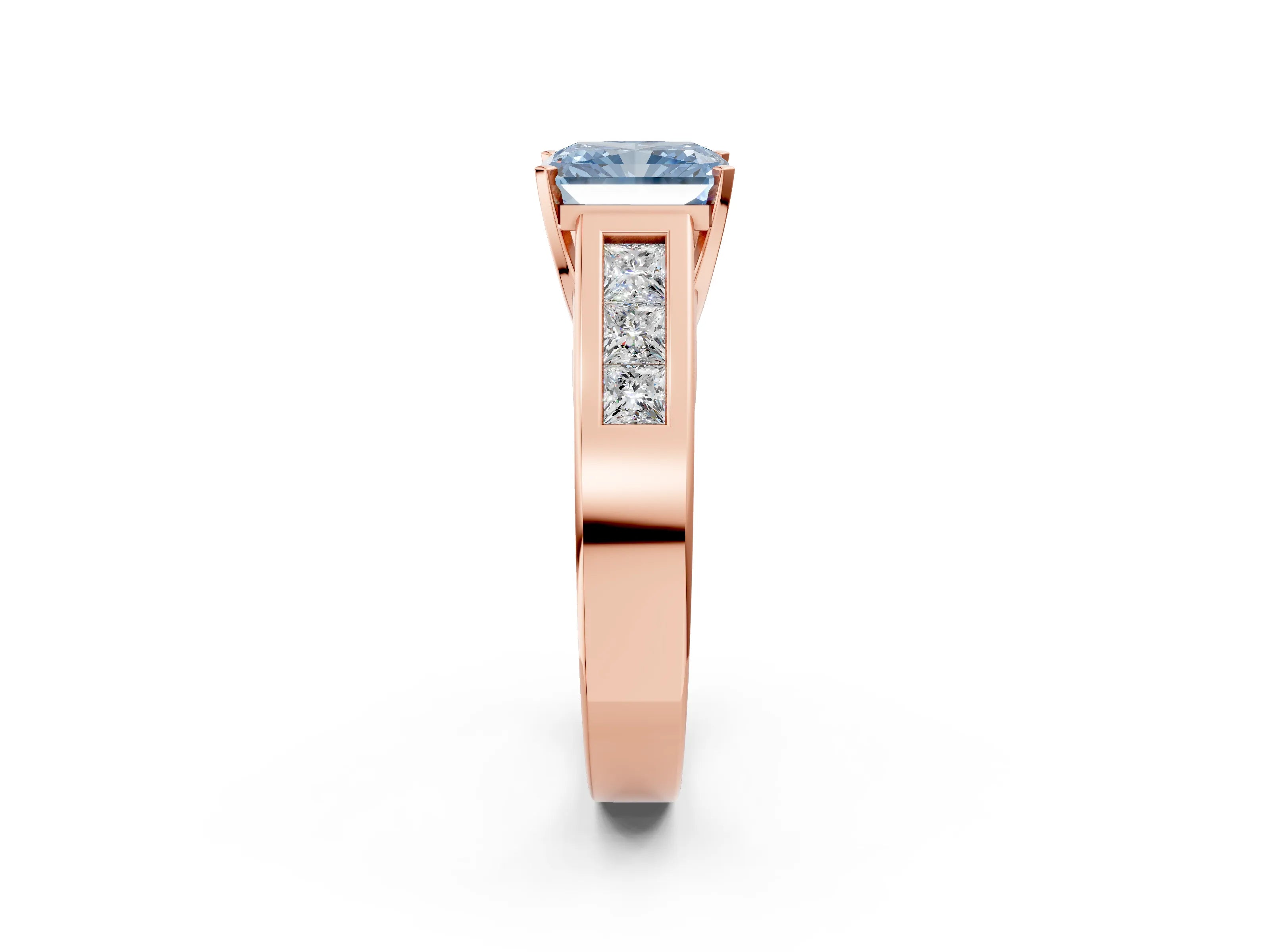 Rose gold Fancy Blue Radiant Cut Cut Channel Set Solitaire Ring with Four-Prong Setting_2