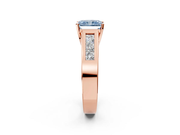 Rose gold Fancy Blue Radiant Cut Cut Channel Set Solitaire Ring with Four-Prong Setting