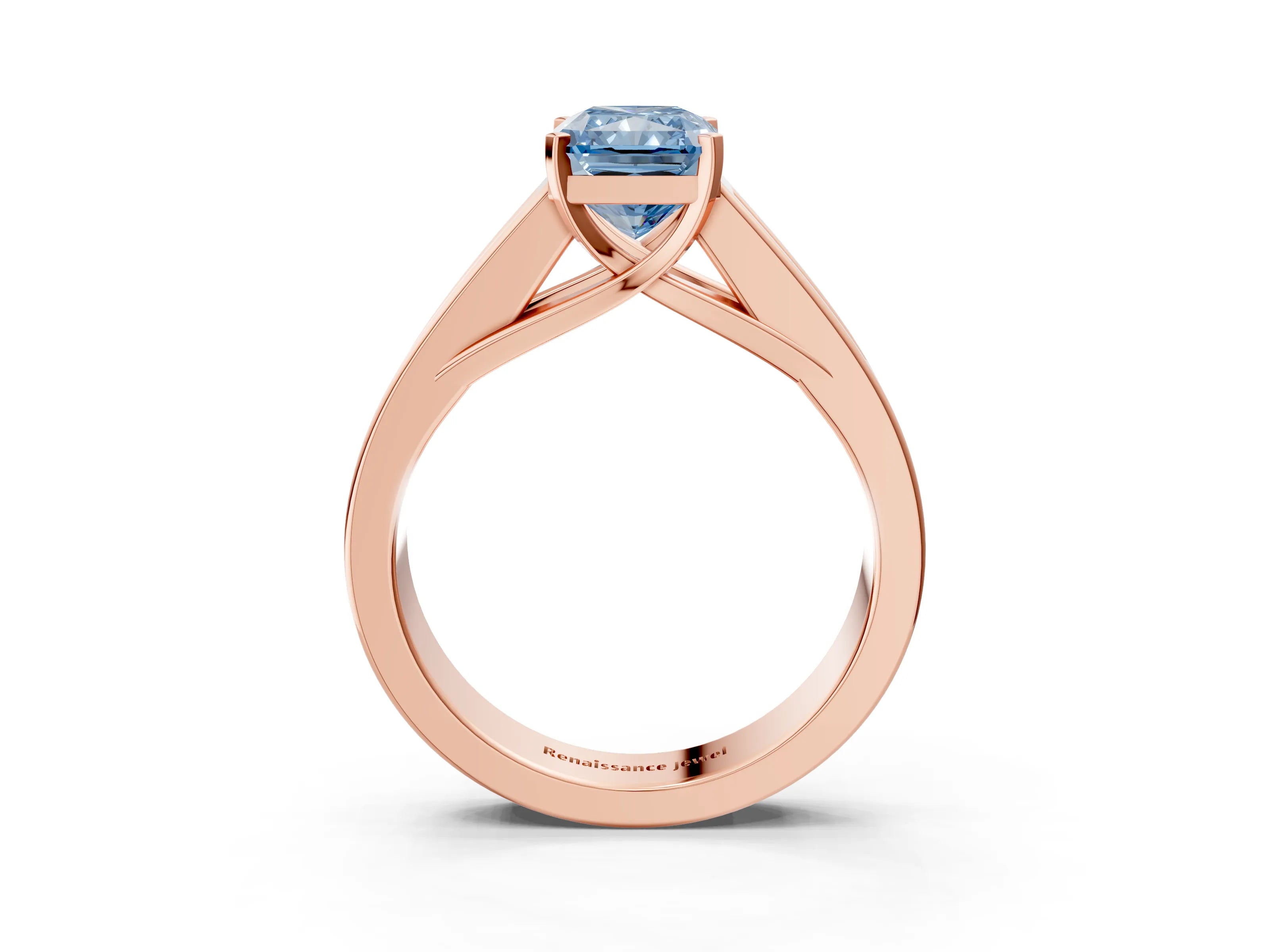 Rose gold Fancy Blue Radiant Cut Cut Channel Set Solitaire Ring with Four-Prong Setting_3