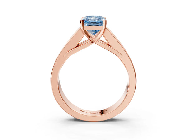 Rose gold Fancy Blue Radiant Cut Cut Channel Set Solitaire Ring with Four-Prong Setting