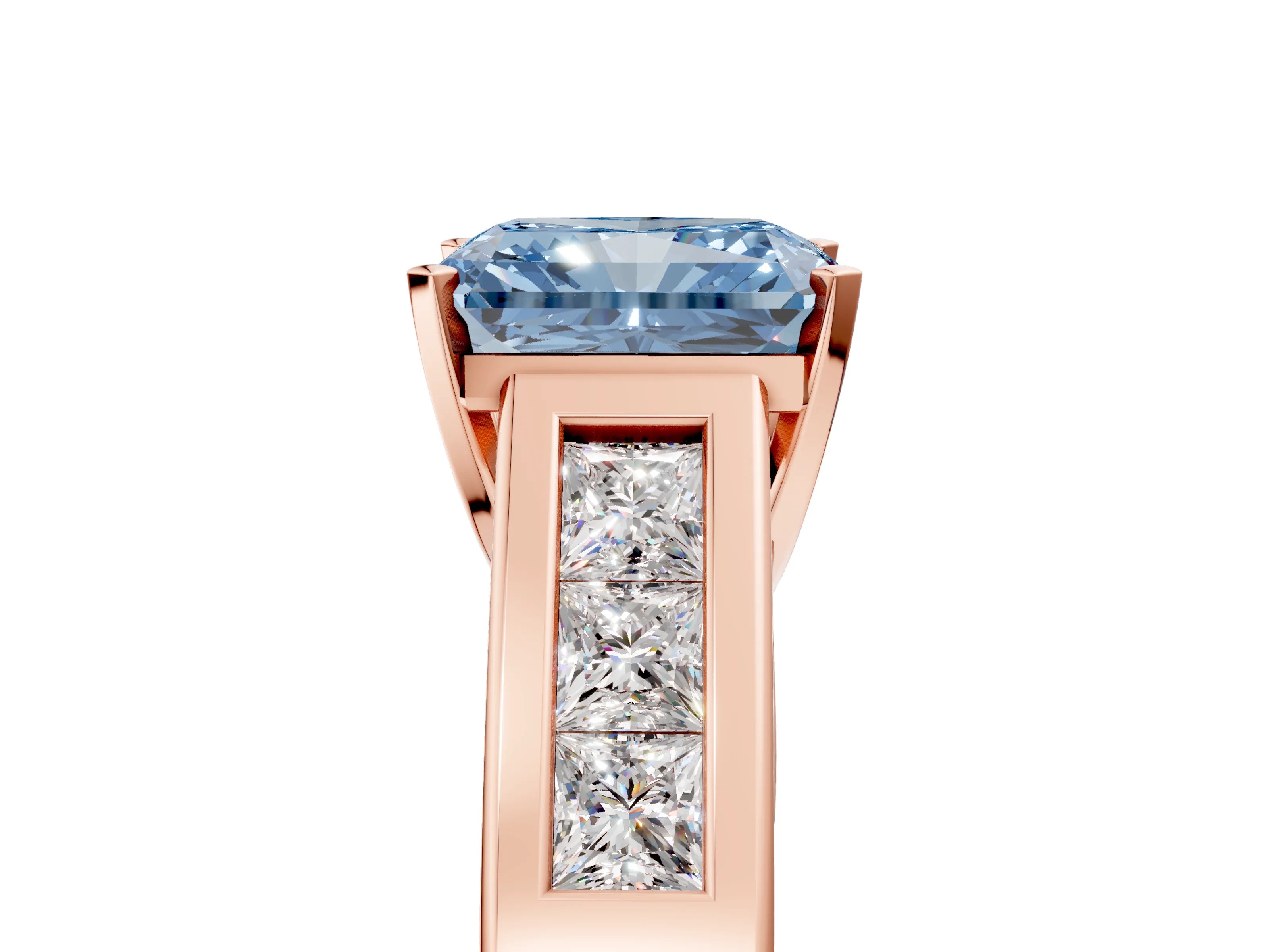 Rose gold Fancy Blue Radiant Cut Cut Channel Set Solitaire Ring with Four-Prong Setting_5