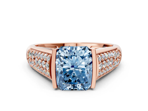 Rose gold Fancy Blue Radiant Cut Diamond Channel Set Pave Band with Tension Prong Setting