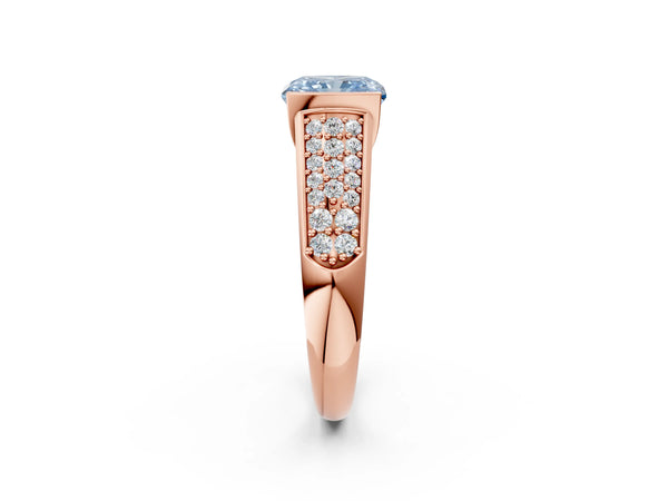 Rose gold Fancy Blue Radiant Cut Diamond Channel Set Pave Band with Tension Prong Setting