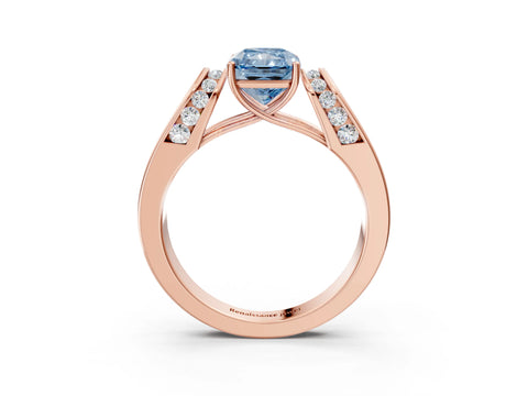 Rose gold Fancy Blue Radiant Cut Cut Diamond Channel Set Solitaire Ring with Four-Prong Setting_3