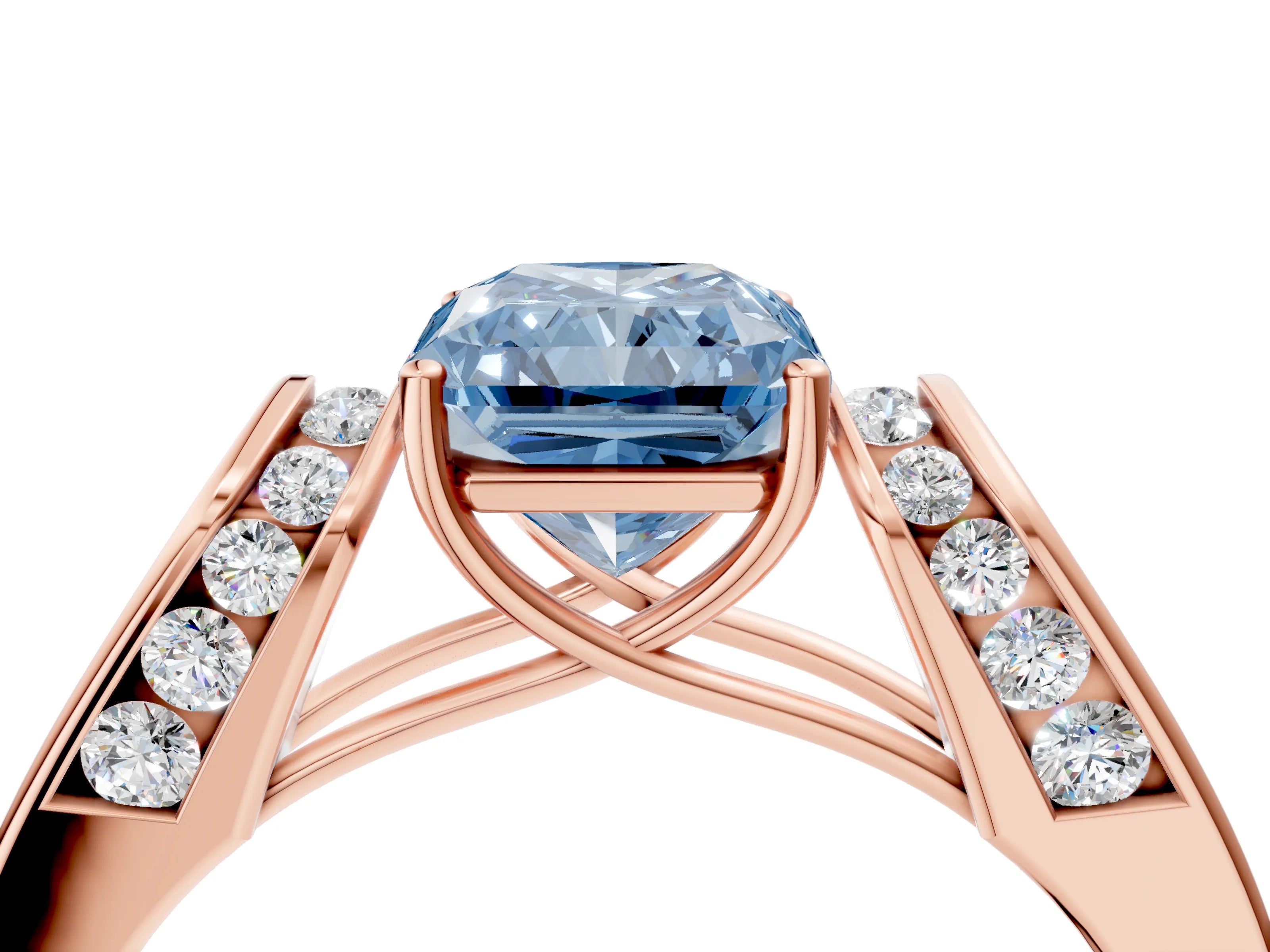 Rose gold Fancy Blue Radiant Cut Cut Diamond Channel Set Solitaire Ring with Four-Prong Setting_4