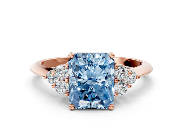 Rose gold Fancy Blue Radiant Cut Cut Diamond Cluster Ring with Solitaire Band and Four-Prong Setting