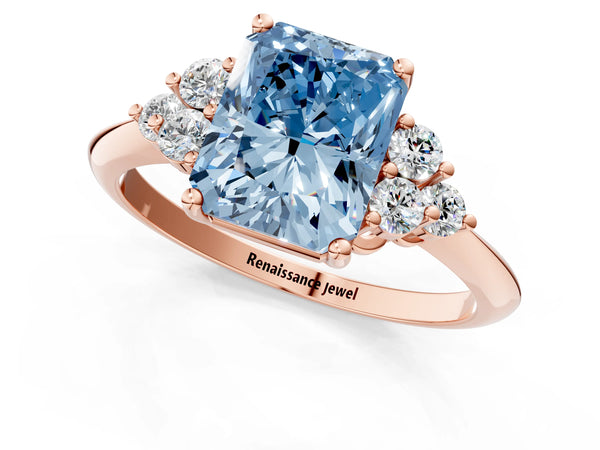 Rose gold Fancy Blue Radiant Cut Cut Diamond Cluster Ring with Solitaire Band and Four-Prong Setting