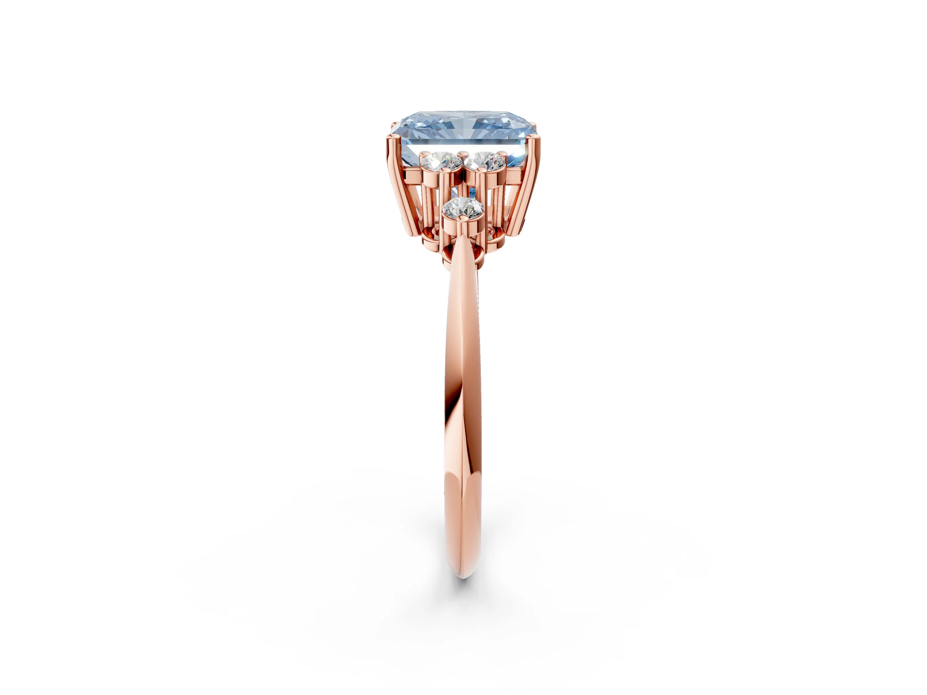 Rose gold Fancy Blue Radiant Cut Cut Diamond Cluster Ring with Solitaire Band and Four-Prong Setting_2