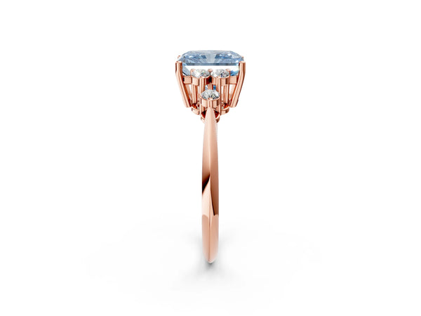 Rose gold Fancy Blue Radiant Cut Cut Diamond Cluster Ring with Solitaire Band and Four-Prong Setting