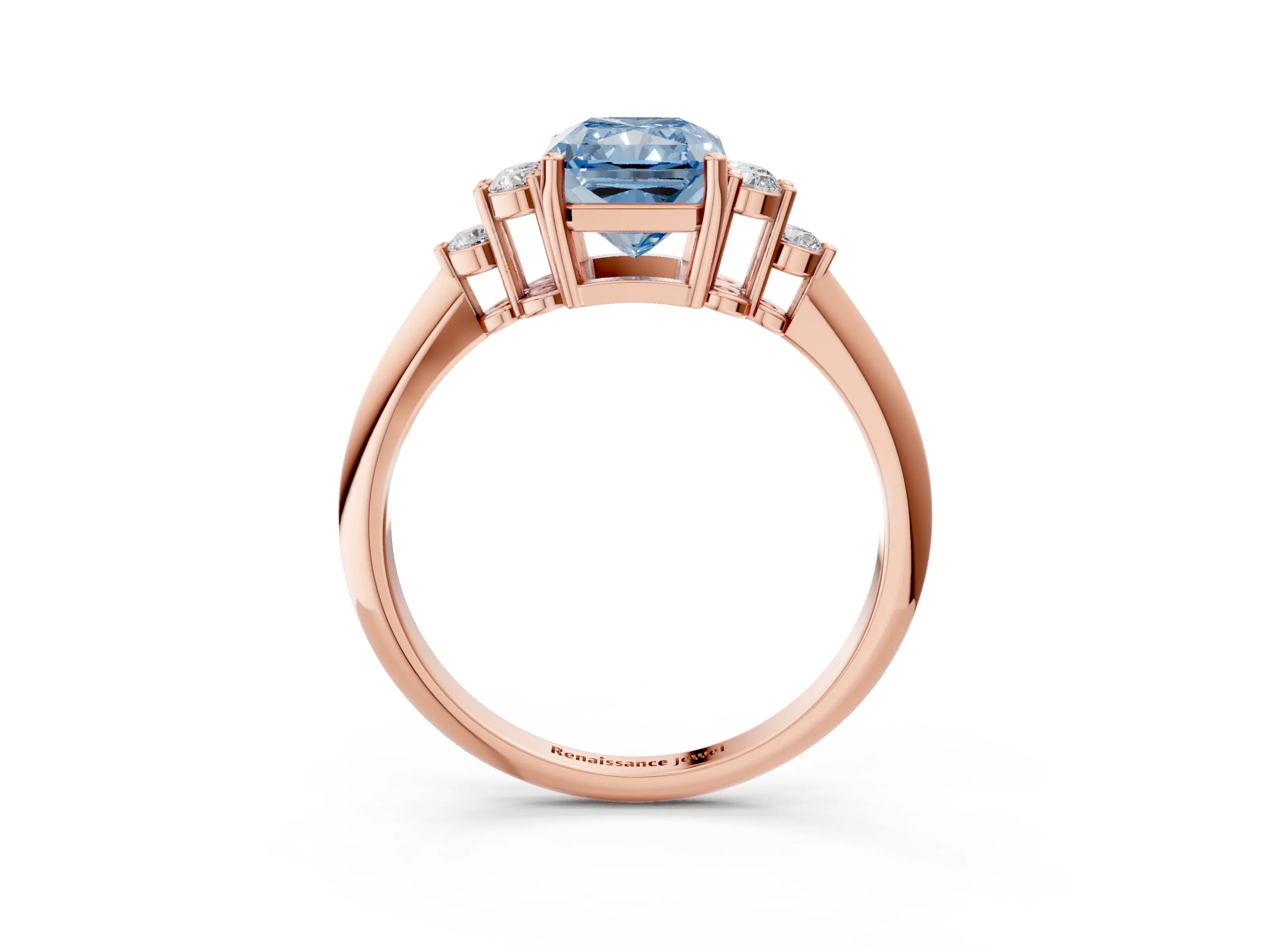Rose gold Fancy Blue Radiant Cut Cut Diamond Cluster Ring with Solitaire Band and Four-Prong Setting_3