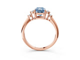 Rose gold Fancy Blue Radiant Cut Cut Diamond Cluster Ring with Solitaire Band and Four-Prong Setting_3