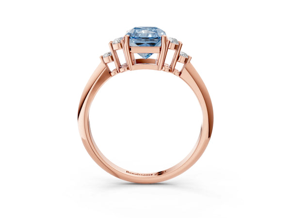Rose gold Fancy Blue Radiant Cut Cut Diamond Cluster Ring with Solitaire Band and Four-Prong Setting