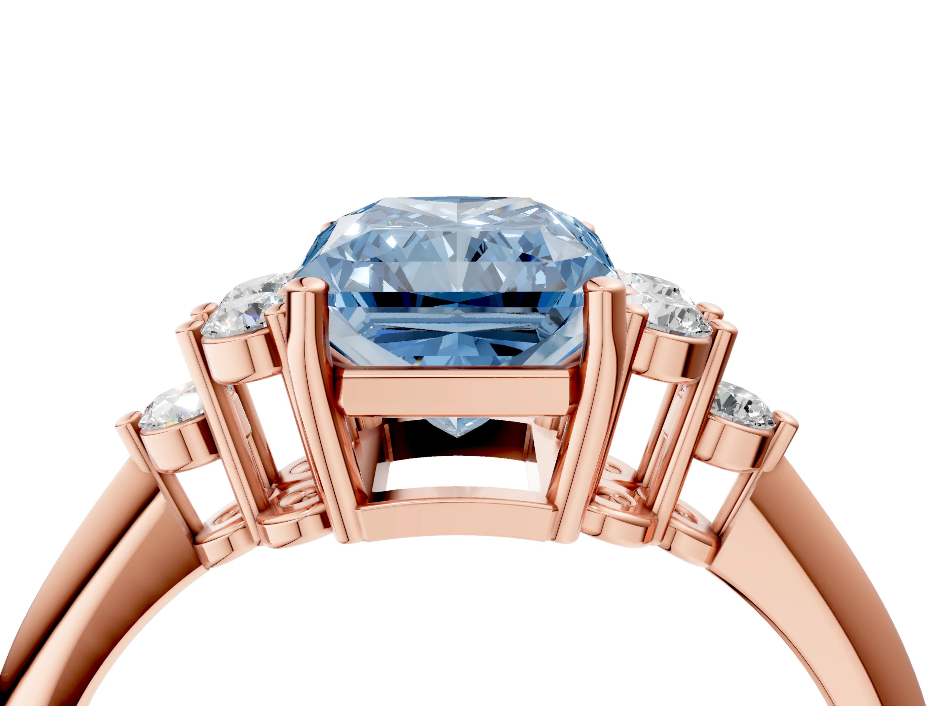 Rose gold Fancy Blue Radiant Cut Cut Diamond Cluster Ring with Solitaire Band and Four-Prong Setting_4