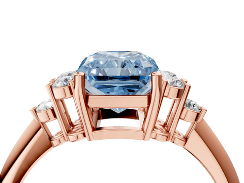 Rose gold Fancy Blue Radiant Cut Cut Diamond Cluster Ring with Solitaire Band and Four-Prong Setting_4