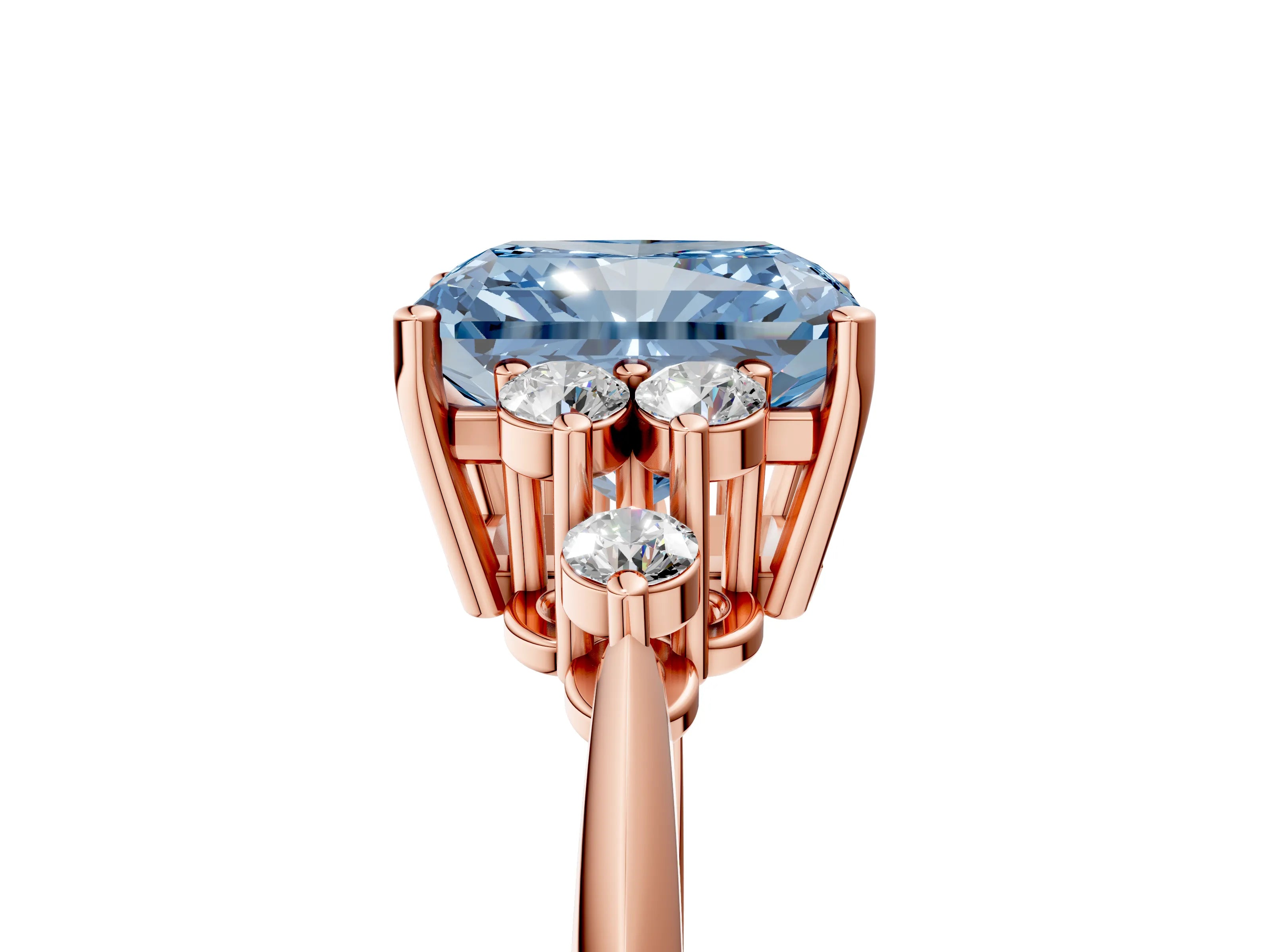 Rose gold Fancy Blue Radiant Cut Cut Diamond Cluster Ring with Solitaire Band and Four-Prong Setting_5