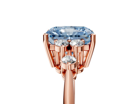 Rose gold Fancy Blue Radiant Cut Cut Diamond Cluster Ring with Solitaire Band and Four-Prong Setting_5