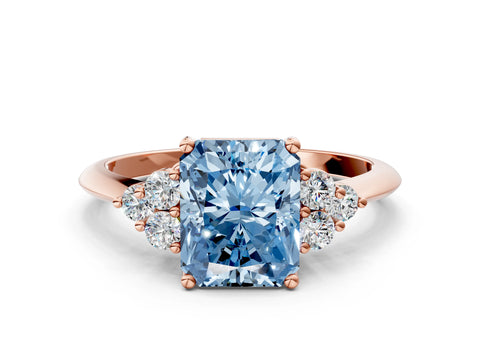 Rose gold Fancy Blue Radiant Cut Cut Diamond Cluster Ring with Solitaire Band and Four-Prong Setting
