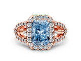 Rose gold Fancy Blue Radiant Cut Cut Diamond Halo Engagement Ring with Open Split Pavé Band