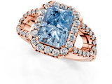 Rose gold Fancy Blue Radiant Cut Cut Diamond Halo Engagement Ring with Open Split Pavé Band_1