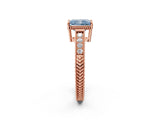Rose gold Fancy Blue Radiant Cut Cut Diamond Milgrain Pave Band Four-Prong Setting Ring_5