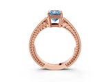 Rose gold Fancy Blue Radiant Cut Cut Diamond Milgrain Pave Band Four-Prong Setting Ring_6